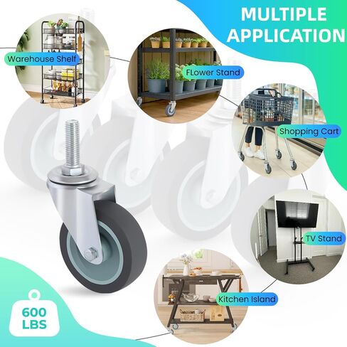 عجلات العجلات 3 بوصة مجموعة من 4 عجلات جذعية ملولبة شديدة التحمل 5/16 بوصة - 18 × 1-1/2 بوصة عجلات صناعية مطاطية دوارة عجلات ممتازة لرفوف الأسلاك/الأثاث/العربات التي تحمل حمولة 600 رطل in Kuwait