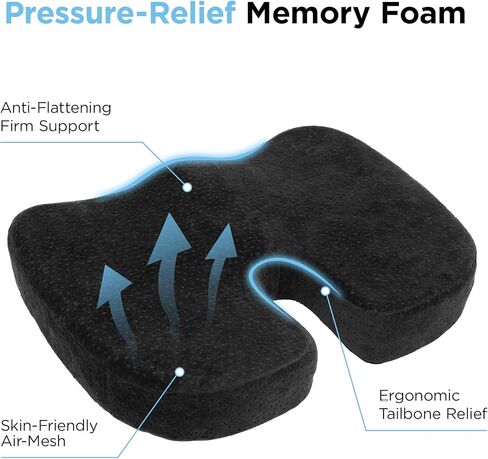 Aurora Health & Beauty Black Memory Foam Coccyx Cushion Orthopedically Designed for Back Tailbone & Sciatica Pain Relief in Saudi Arabia