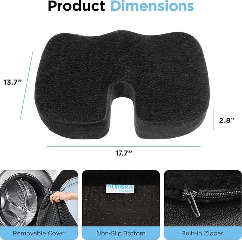 Aurora Health & Beauty Black Memory Foam Coccyx Cushion Orthopedically Designed for Back Tailbone & Sciatica Pain Relief in Saudi Arabia
