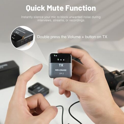 ميكروفون MELONARE LM-2 اللاسلكي المحمول، تقليل الضوضاء بالذكاء الاصطناعي، حافظة شحن 30 ساعة، ميكروفون طية صدر السترة 2.4 جيجا هرتز لهواتف iPhone/Android/الكمبيوتر اللوحي/الكاميرا in Kuwait
