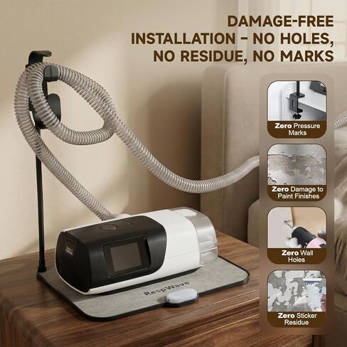 حامل خرطوم CPAP منظم بجانب السرير مع حصيرة ماصة وإضاءة ليلية، شماعة خرطوم CPAP مع خطاف قابل للسحب لأنبوب وآلة قناع CPAP، مستلزمات وإكسسوارات CPAP، أسود in Kuwait