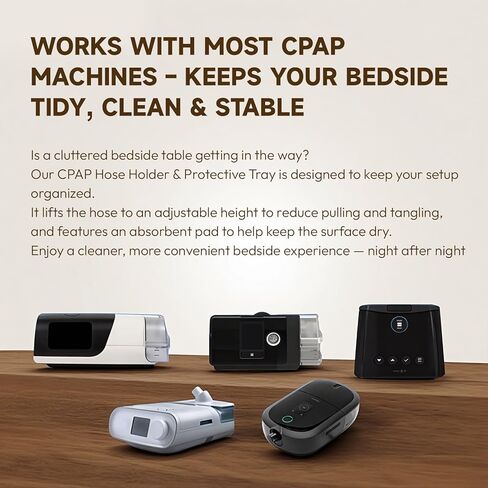حامل خرطوم CPAP منظم بجانب السرير مع حصيرة ماصة وإضاءة ليلية، شماعة خرطوم CPAP مع خطاف قابل للسحب لأنبوب وآلة قناع CPAP، مستلزمات وإكسسوارات CPAP، أسود in Kuwait