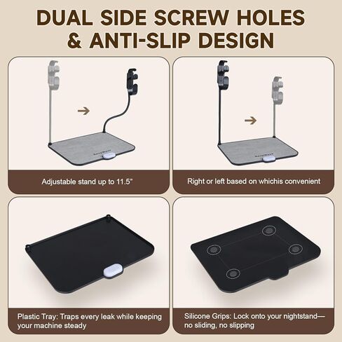 حامل خرطوم CPAP منظم بجانب السرير مع حصيرة ماصة وإضاءة ليلية، شماعة خرطوم CPAP مع خطاف قابل للسحب لأنبوب وآلة قناع CPAP، مستلزمات وإكسسوارات CPAP، أسود in Kuwait