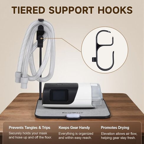 حامل خرطوم CPAP منظم بجانب السرير مع حصيرة ماصة وإضاءة ليلية، شماعة خرطوم CPAP مع خطاف قابل للسحب لأنبوب وآلة قناع CPAP، مستلزمات وإكسسوارات CPAP، أسود in Kuwait