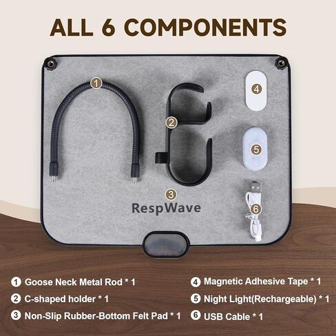 حامل خرطوم CPAP منظم بجانب السرير مع حصيرة ماصة وإضاءة ليلية، شماعة خرطوم CPAP مع خطاف قابل للسحب لأنبوب وآلة قناع CPAP، مستلزمات وإكسسوارات CPAP، أسود in Kuwait