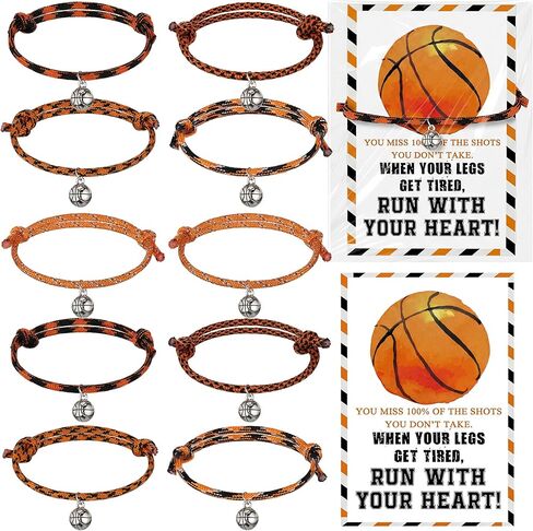 Ecation 20 Sets Basketball Bracelets Sports Gifts Adjustable Woven Bracelets with Inspirational Cards Basketball Party Favors for Team Players Sports Senior Night in Saudi Arabia