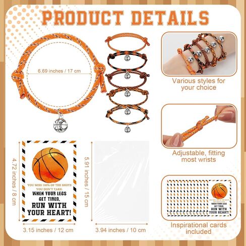Ecation 20 Sets Basketball Bracelets Sports Gifts Adjustable Woven Bracelets with Inspirational Cards Basketball Party Favors for Team Players Sports Senior Night in Saudi Arabia