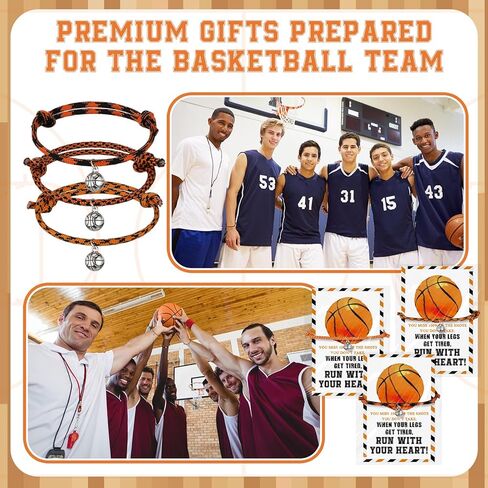Ecation 20 Sets Basketball Bracelets Sports Gifts Adjustable Woven Bracelets with Inspirational Cards Basketball Party Favors for Team Players Sports Senior Night in Saudi Arabia