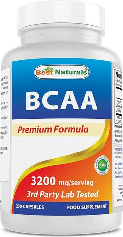 Best Naturals BCAA Branch Chain Amino Acid, 3200mg per Serving, 200 Capsules - Pharmaceutical Grade - 100% Pure Instantized Formula | Pre/Post Workout Bodybuilding Supplement | Boost Muscle Growth in Saudi Arabia