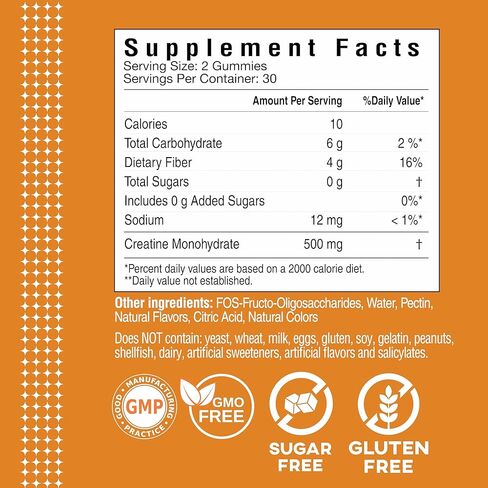 Creatine Monohydrate Gummies, Pure Creatine, Supports Muscle Recovery, Improve Performance and Strength, Gluten Free, 60 Servings, Orange Flavor in Saudi Arabia