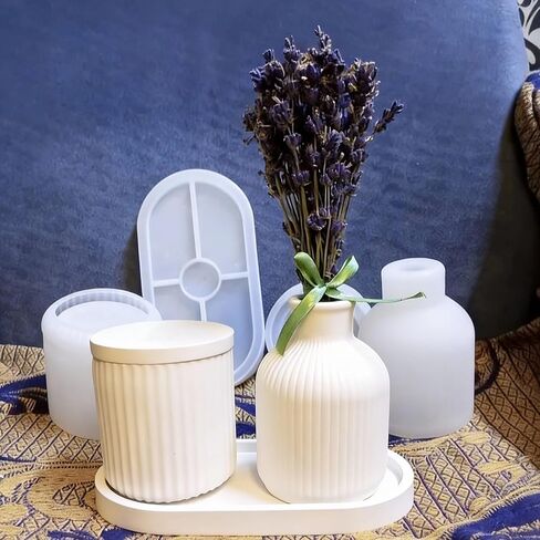 قالب الخرسانة السيليكون 3 pces ، قوالب راتنج المزهرية ، قوالب جرة السيليكون مع قالب صينية ، قالب راتنج الايبوكسي لصنع مزهرية DIY ، الديكور المنزلي ، الهدايا المصنوعة يدويًا ، تخزين المجوهرات in Kuwait