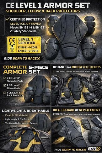 CE-1 Armor مجموعة المرفقين والكتفين ومنصات حماية الظهر لسترات الدراجات النارية أو القمصان (المستوى 1) in Kuwait