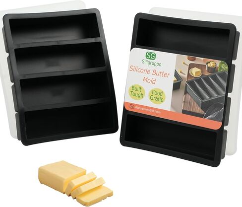 2PCS Silicone Butter Mold Tray with Lid, Non-Stick Butter Maker, Fits Standard Butter Size, Ideal for Butter, Soap Bars, Energy Bars, and Cakes (Black) in Saudi Arabia