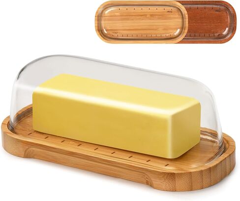 طبق زبدة مع غطاء، حامل زبدة للعداد، صينية زبدة من خشب الخيزران مع غطاء ثلاجة، حاوية زبدة تحمل زبدة الساحل الشرقي/الغربي in Kuwait