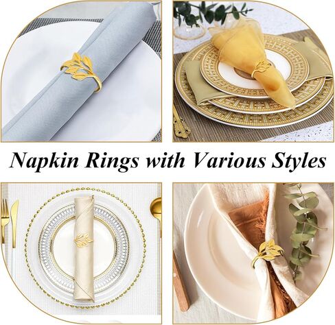 CEYAZYE حلقات منديل ذهبية مجموعة من 50، حامل مناديل أوراق الشجر أبازيم لديكور الطاولة، حلقة رقيقة من سبائك الزنك اللامعة لحفلات العشاء وحفلات الزفاف والمطبخ وعيد الشكر وعيد الميلاد والمناسبات الخاصة in Kuwait