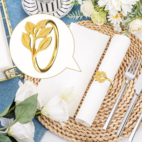 CEYAZYE حلقات منديل ذهبية مجموعة من 50، حامل مناديل أوراق الشجر أبازيم لديكور الطاولة، حلقة رقيقة من سبائك الزنك اللامعة لحفلات العشاء وحفلات الزفاف والمطبخ وعيد الشكر وعيد الميلاد والمناسبات الخاصة in Kuwait