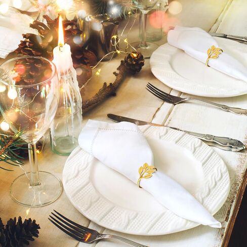 CEYAZYE حلقات منديل ذهبية مجموعة من 50، حامل مناديل أوراق الشجر أبازيم لديكور الطاولة، حلقة رقيقة من سبائك الزنك اللامعة لحفلات العشاء وحفلات الزفاف والمطبخ وعيد الشكر وعيد الميلاد والمناسبات الخاصة in Kuwait