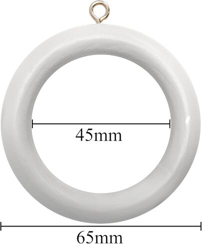 BH05962 (10 Pcs) Wooden Curtain Drapery Pole Rod Rings with Screw Eye, Inner Diameter 45 mm (1.88 Inch) Outer Diameter 70 mm (2.3/4 Inch), White - Pack of 10 Pieces in Kuwait
