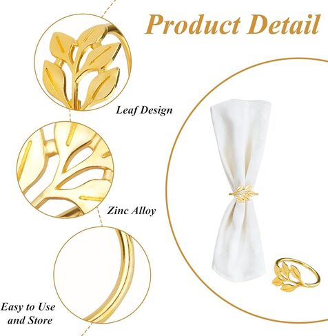 CEYAZYE حلقات منديل ذهبية مجموعة من 50، حامل مناديل أوراق الشجر أبازيم لديكور الطاولة، حلقة رقيقة من سبائك الزنك اللامعة لحفلات العشاء وحفلات الزفاف والمطبخ وعيد الشكر وعيد الميلاد والمناسبات الخاصة in Kuwait