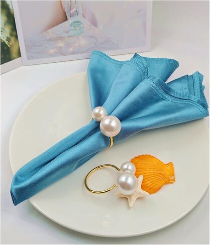 50 قطعة من حلقات مناديل اللؤلؤ، حلقات مناديل ذهبية حاملات إبزيم منديل رقيق لحفلات الزفاف وحفلات أعياد الميلاد والمطبخ والربيع وعيد الشكر وعيد الميلاد وديكور طاولة الشاطئ الساحلية Mgrlfbl(50، لؤلؤ) in Kuwait