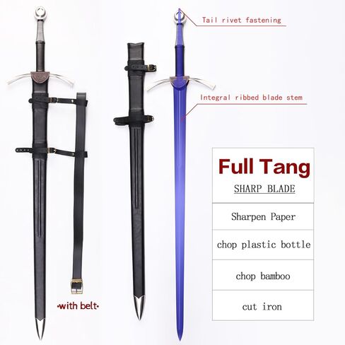 48" Medieval Western Sword 65 Manganese Steel Blade Hand-Forged Full Tang Sharp Real Sword with Belt,for Collecting,Gifting,Display in Saudi Arabia