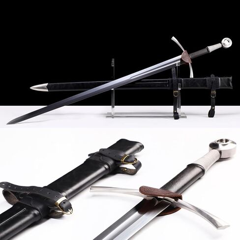48" Medieval Western Sword 65 Manganese Steel Blade Hand-Forged Full Tang Sharp Real Sword with Belt,for Collecting,Gifting,Display in Saudi Arabia