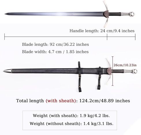 48" Medieval Western Sword 65 Manganese Steel Blade Hand-Forged Full Tang Sharp Real Sword with Belt,for Collecting,Gifting,Display in Saudi Arabia