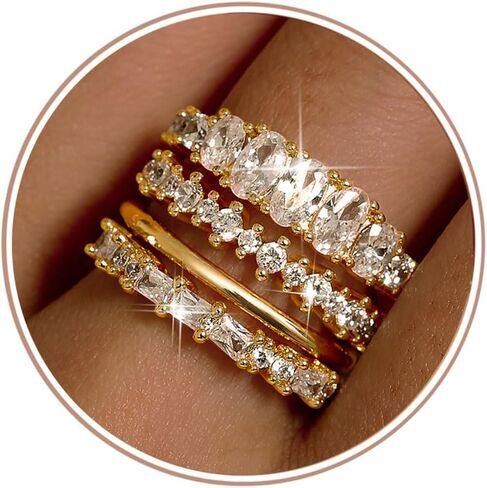 LOLIAS 14K Gold Plated Stackable Rings for Women Non Tarnish - Dainty Cubic Zirconia Wedding Bands Ring Set Minimalist Trendy Statement Engagement Promise Thumb Rings Stacking Size 5-10 in Saudi Arabia