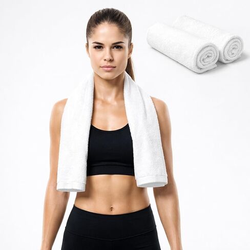 Sports Towel - Double Pack (2 Pieces), 12"x51", Black, 100% Cotton - Oeko-Tex Certified, Very Absorbent and Quick-Drying, for Fitness, Gym and Yoga in Saudi Arabia