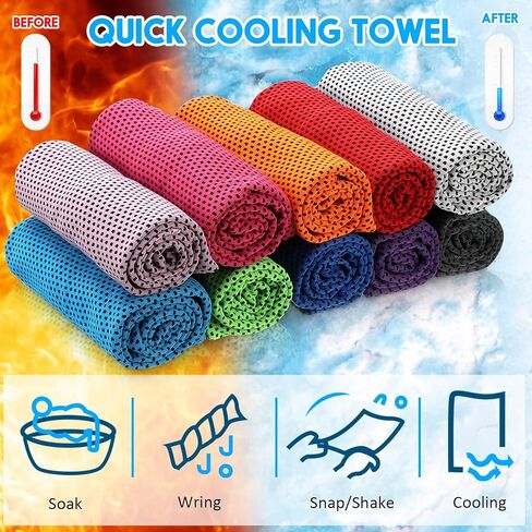 Redbaker 30 Pcs Cooling Towels 3 Sizes 40/35/31" Ice Towel Chilly Yoga Towel Microfiber Gym Towels for Neck Face Sports Workout Running Fitness Accessories, 10 Colors in Kuwait