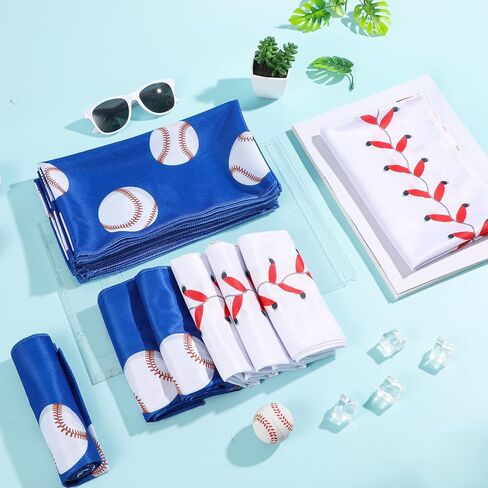 Lonfliness 12 Pcs Baseball Cooling Towels 38x12 Inch Breathable Baseball Microfiber Ice Towel Fast Drying Workout Rags Bulk Sport Team Gift for Team Gym Running Coach Sport Party Favors(White,Blue) in Saudi Arabia