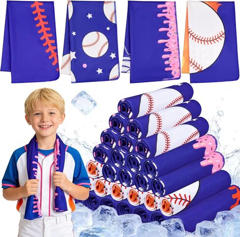 MENOLY 32 Packs Baseball Cooling Towels Bulk 40 x 12 Inch Sport Cooling Towels for Neck and Face Microfiber Sweat Breathable Cooling Neck Rags Baseball Team Gifts for Athletes Yoga Gym Sports Camping in Kuwait