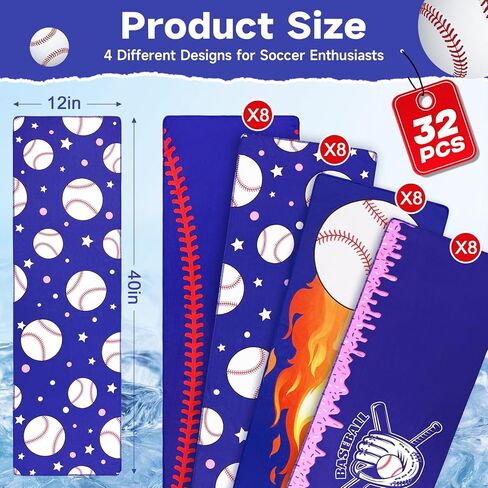MENOLY 32 Packs Baseball Cooling Towels Bulk 40 x 12 Inch Sport Cooling Towels for Neck and Face Microfiber Sweat Breathable Cooling Neck Rags Baseball Team Gifts for Athletes Yoga Gym Sports Camping in Kuwait