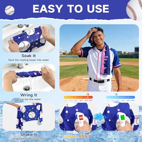 MENOLY 32 Packs Baseball Cooling Towels Bulk 40 x 12 Inch Sport Cooling Towels for Neck and Face Microfiber Sweat Breathable Cooling Neck Rags Baseball Team Gifts for Athletes Yoga Gym Sports Camping in Kuwait