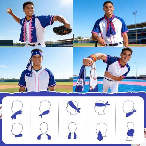 MENOLY 32 Packs Baseball Cooling Towels Bulk 40 x 12 Inch Sport Cooling Towels for Neck and Face Microfiber Sweat Breathable Cooling Neck Rags Baseball Team Gifts for Athletes Yoga Gym Sports Camping in Kuwait