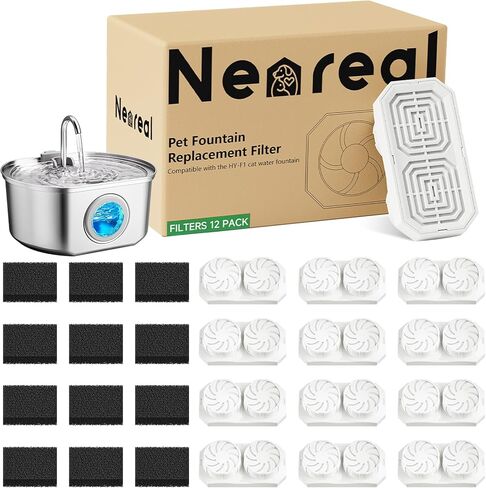 Official 6 Pack Wireless Cat Fountain Replacement Filters & Pre-Filter Sponges for 108oz/3.2 Coldless Stainless Steel Pet Water Fountain in Kuwait
