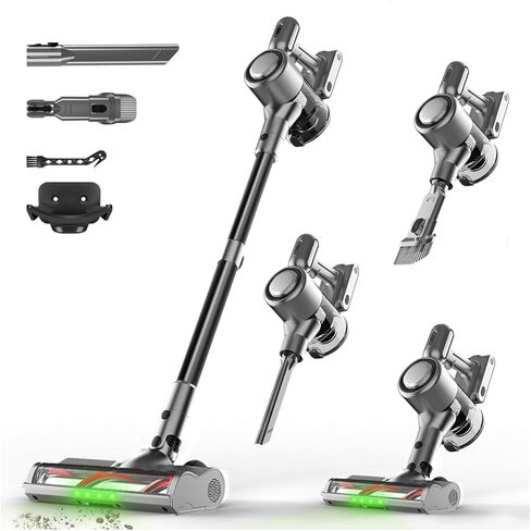 Cordless Stick Vacuum Cleaner - Rechargeable,45Kpa Powerful Suction Vacuum for Home,45Mins Runtime,Detachable Battery,Anti-Tangle, 8 in 1 Lightweight Vacuum for Pet Hair Carpet Hardwood,Silver in Saudi Arabia