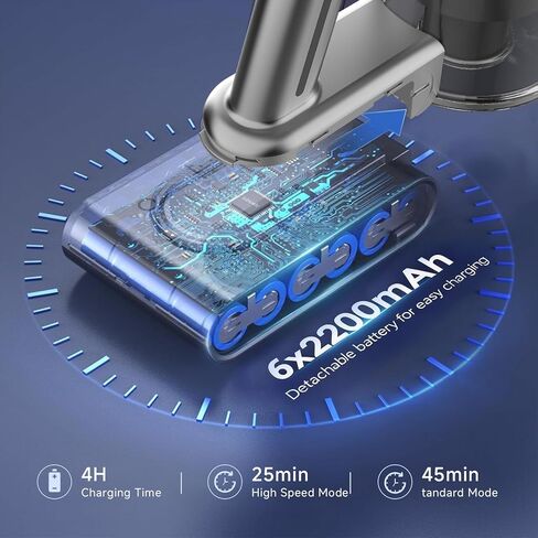 Cordless Stick Vacuum Cleaner - Rechargeable,45Kpa Powerful Suction Vacuum for Home,45Mins Runtime,Detachable Battery,Anti-Tangle, 8 in 1 Lightweight Vacuum for Pet Hair Carpet Hardwood,Silver in Saudi Arabia