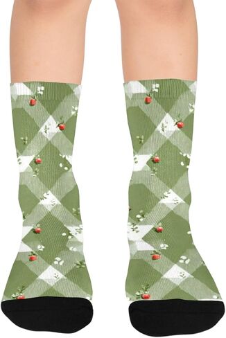 جوارب المشي لمسافات طويلة بطباعة زهور من القماش القطني الأخضر - جوارب شتوية حرارية سميكة دافئة للأولاد والبنات للمدرسة، والارتداء اليومي والأنشطة الخارجية in Kuwait