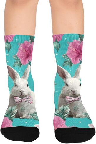 جوارب المشي لمسافات طويلة باللون الأزرق على شكل زهرة الأرنب الاستوائية - جوارب شتوية حرارية سميكة دافئة للأولاد والبنات للمدرسة، والارتداء اليومي والأنشطة الخارجية in Kuwait