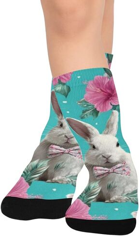 جوارب المشي لمسافات طويلة باللون الأزرق على شكل زهرة الأرنب الاستوائية - جوارب شتوية حرارية سميكة دافئة للأولاد والبنات للمدرسة، والارتداء اليومي والأنشطة الخارجية in Kuwait