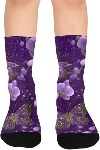 جوارب بيربل باترفلاي بلوم آرت للمشي لمسافات طويلة - جوارب شتوية حرارية سميكة دافئة للأولاد والبنات للمدرسة، والارتداء اليومي والأنشطة الخارجية in Kuwait