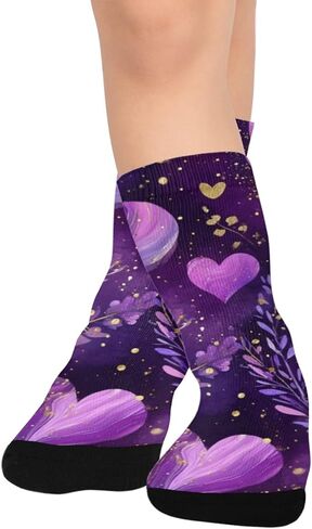 جوارب المشي لمسافات طويلة على شكل قلب أرجواني داكن - جوارب شتوية حرارية سميكة دافئة للأولاد والبنات للمدرسة، والارتداء اليومي والأنشطة الخارجية in Kuwait