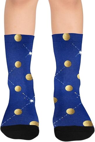 جوارب زرقاء للمشي لمسافات طويلة بنقاط ذهبية مرصعة بالنجوم - جوارب شتوية حرارية سميكة دافئة للأولاد والبنات للمدرسة، والارتداء اليومي والأنشطة الخارجية in Kuwait