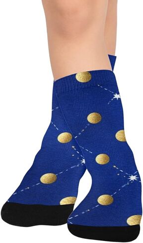جوارب زرقاء للمشي لمسافات طويلة بنقاط ذهبية مرصعة بالنجوم - جوارب شتوية حرارية سميكة دافئة للأولاد والبنات للمدرسة، والارتداء اليومي والأنشطة الخارجية in Kuwait