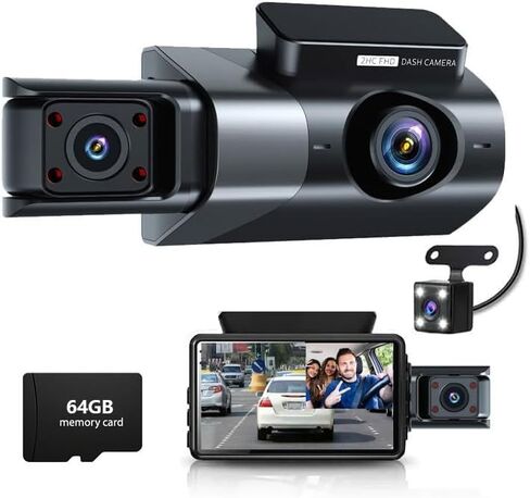 128GB Dash Cam Front and Rear for Cars with Night Vision, 1080P Dual Lens Dash Camera Inside and Outside, 24H Parking Monitor, Motion Detection, Loop Recording, Car Camera with Audio in Saudi Arabia