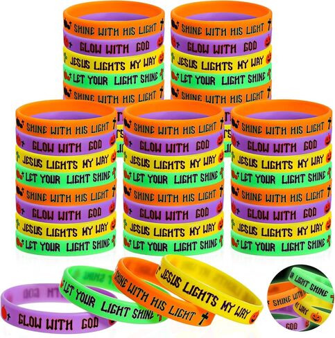 Sosation 100 Pcs Vbs 2026 Bracelet Bulk Glow in the Dark Illumination Decoration Christian Religiou Silicon Gospel Wristband Inspirational Scripture Bible Rubber Bracelet for Activitie Church Gift in Saudi Arabia