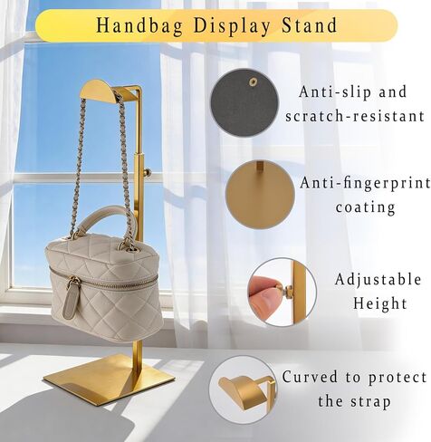 حامل حقيبة اليد - مجموعة من 3 محفظة شاشة الوقوف منظم المجوهرات الفولاذ المقاوم للصدأ منظم الجدول معلقة الخطاف مع تعديل ارتفاع لمكافحة المتجر المنزلي البوتيك in Kuwait