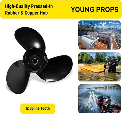 الدعائم الشبابية 8.5 X6.5 استبدال OEM #48-897610A10 مروحة القارب الخارجية لمحركات الزئبق 8-9.9HP 3 شفرات ألومنيوم 8.5Dia x 6.5 مروحة الملعب 12 سن RH in Kuwait