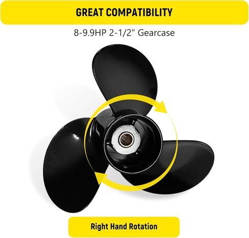 الدعائم الشبابية 8.5 X6.5 استبدال OEM #48-897610A10 مروحة القارب الخارجية لمحركات الزئبق 8-9.9HP 3 شفرات ألومنيوم 8.5Dia x 6.5 مروحة الملعب 12 سن RH in Kuwait